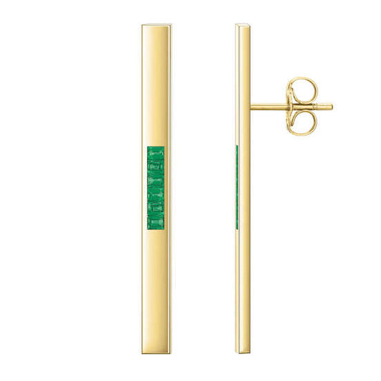Gold Stix Earrings with Emerald Baguettes Middle-Set - 2”