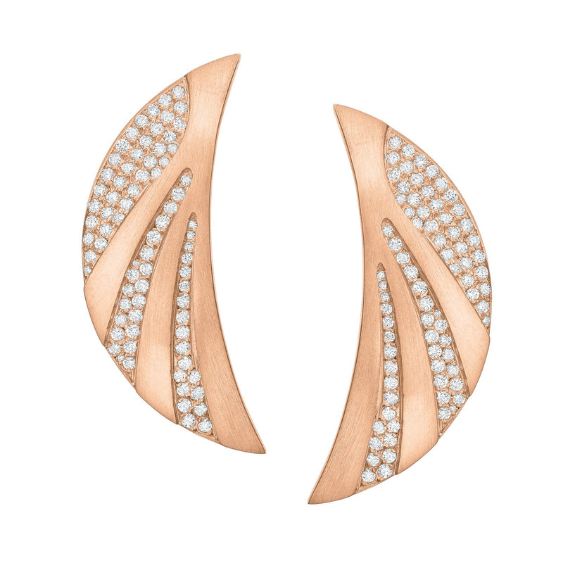 Crescent Moon Earrings - Rose Gold With Diamonds