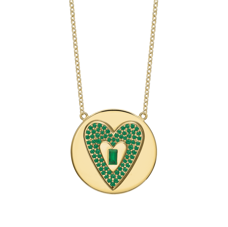 Golden Hearts Pavé Emerald Token Necklace
