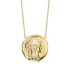 Tracee Nichols The Roman Token necklace 14k yellow gold with emeralds