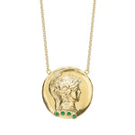 Tracee Nichols The Roman Token necklace 14k yellow gold with emeralds