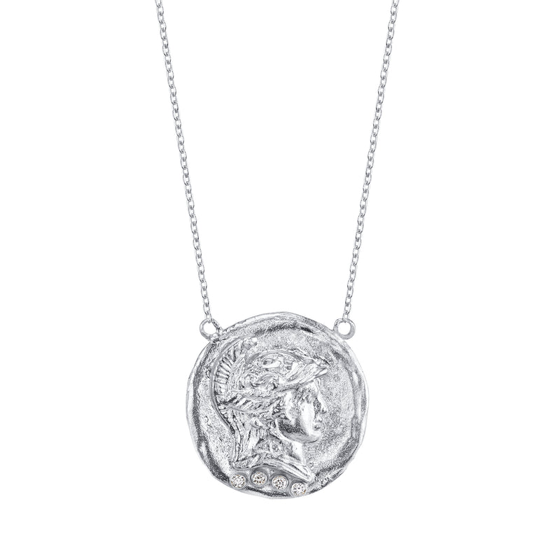 The Roman Token Necklace with Diamonds - The Silver Edit