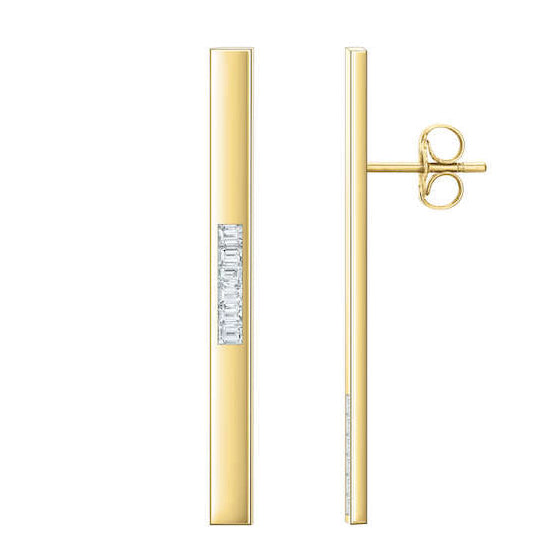 Gold Stix Earrings with Diamond Baguettes Middle-Set - 2"