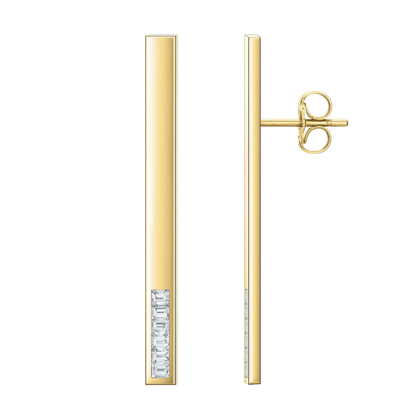 Gold Stix Earrings with Diamond Baguettes Bottom-Set - 2”