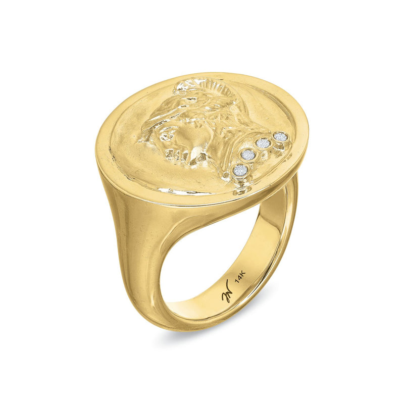 Tracee Nichols Roman Signet Ring 14k gold with diamonds up