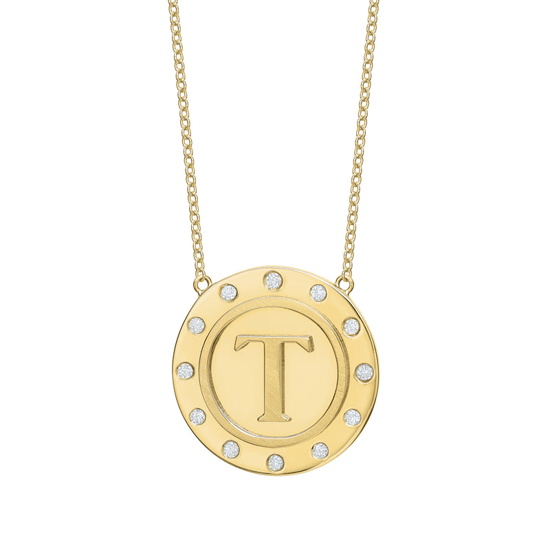 The Initial Token Necklace Gold - Emerald