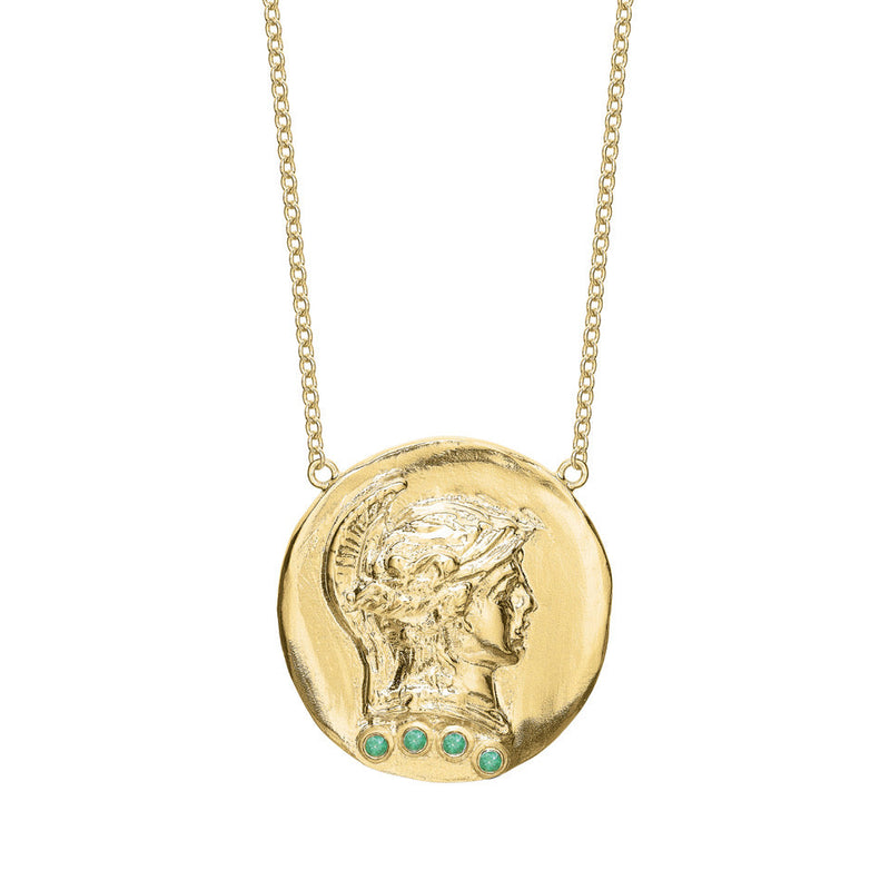 Tracee Nichols The Roman Token necklace 14k gold with emeralds