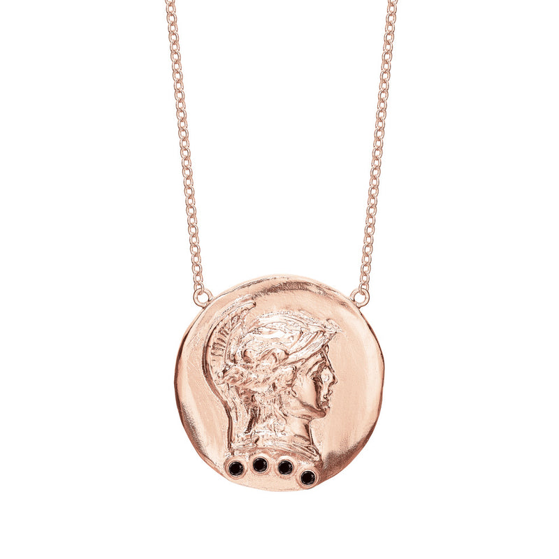 Tracee Nichols The Roman Token necklace 14k rose gold with black diamonds