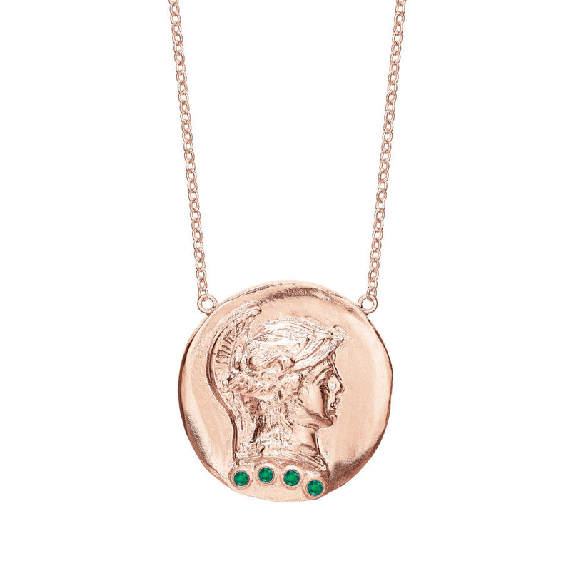Tracee Nichols The Roman Token necklace 14k rose gold with emeralds